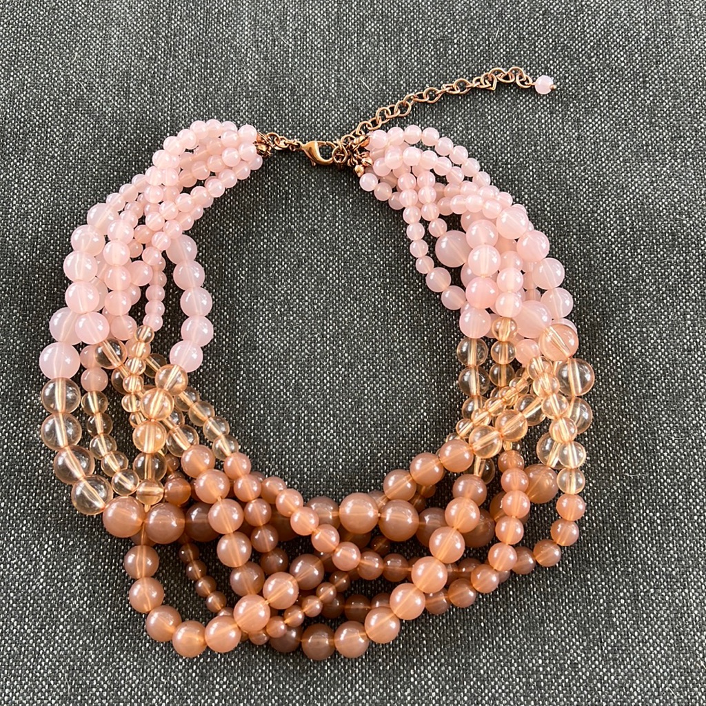 Premier Designs Bubble Bath Six Strand Necklace With Pink And Peachy-Brown Beads